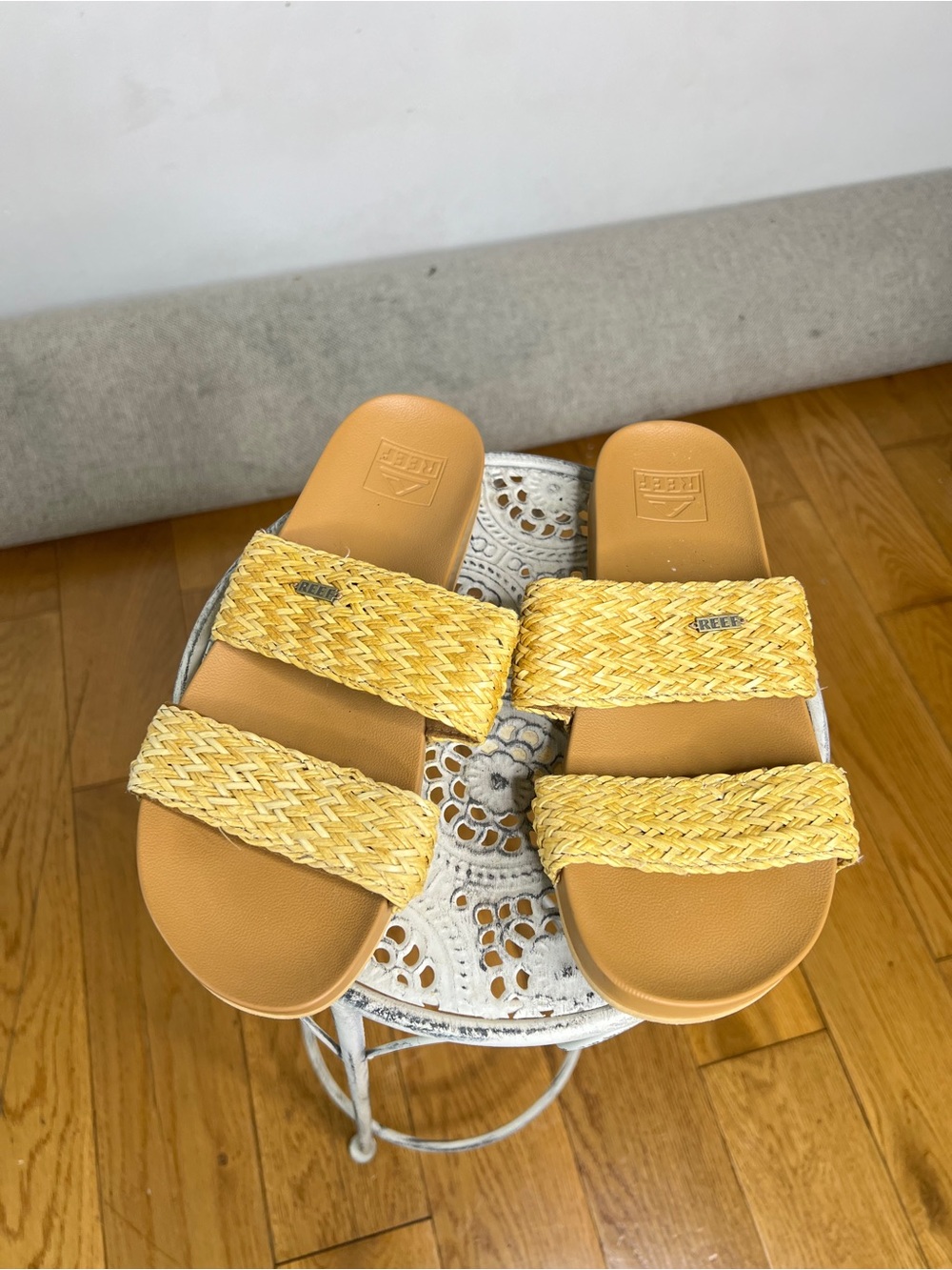 Reef Yellow Braided Double-Strap Slide Sandals
